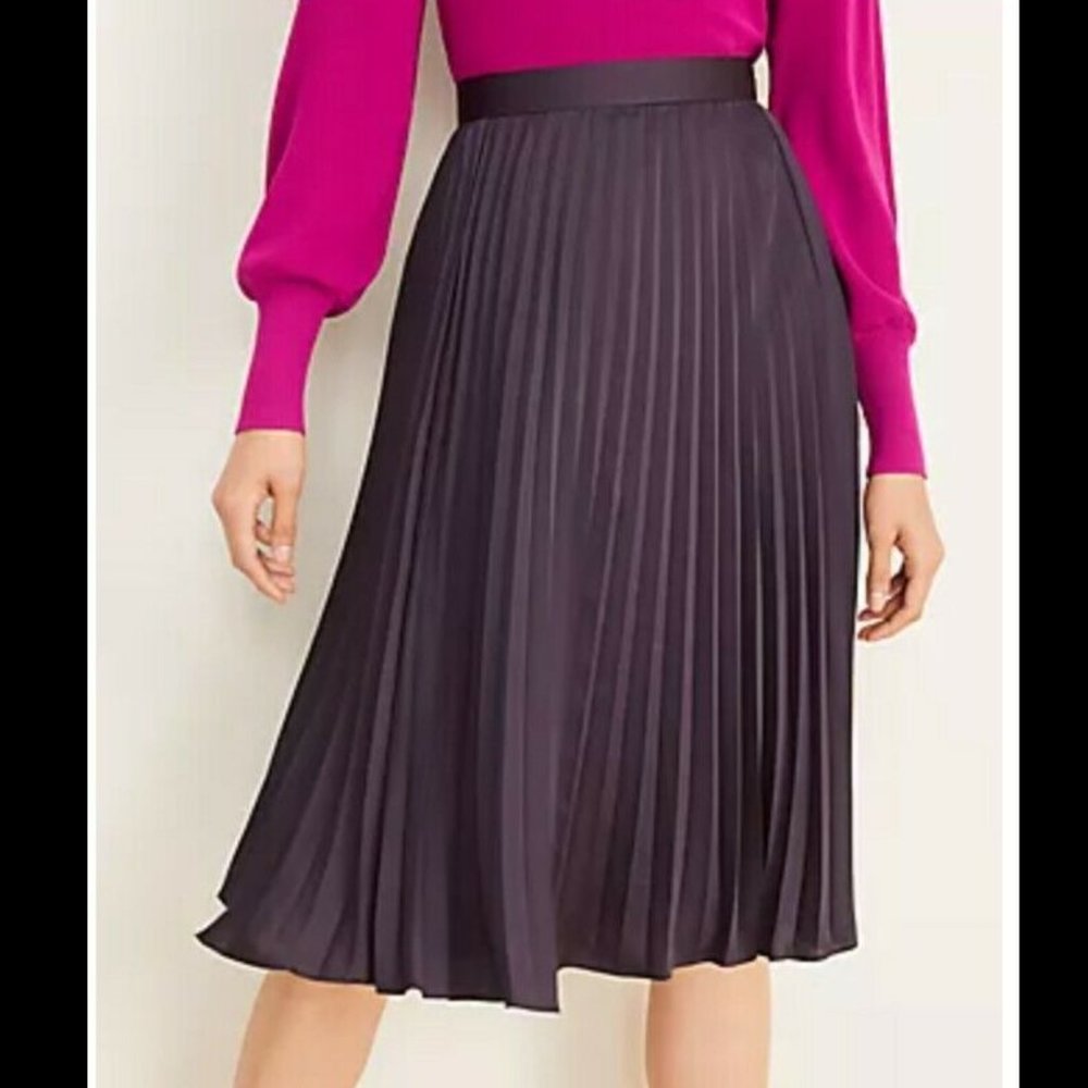 Ann Taylor Sz 0 Skirt Plum Purple Pleated Knee Midi Skirt Dressy Classy